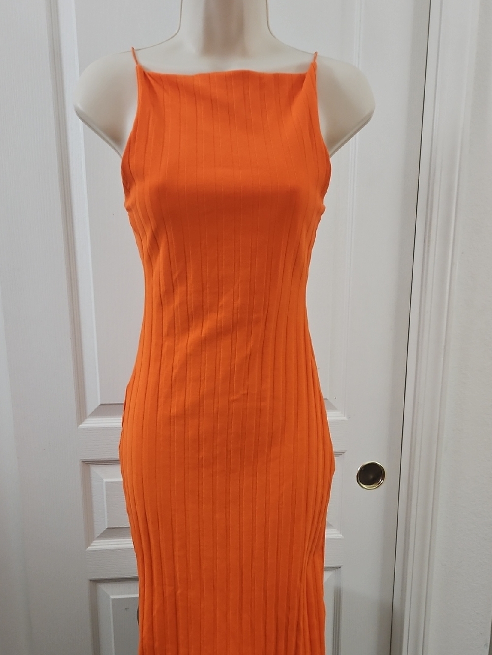 Zara | Orange Ribbed Cotton Knit Midi/Maxi Bodycon Dress. Size S